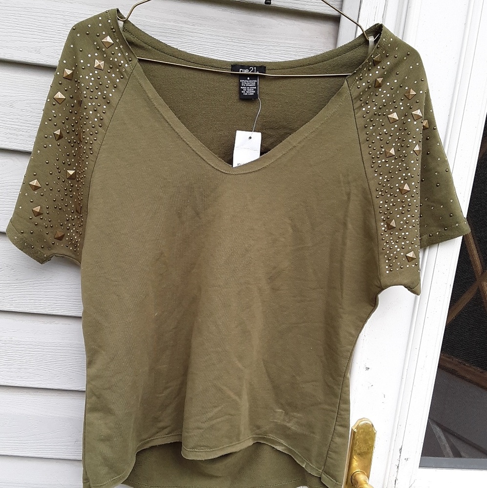 Rue 21 Destroyed Green Studded top size S